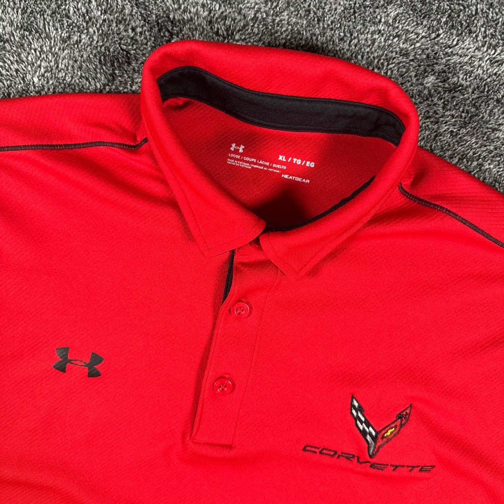 Under Armour Corvette Polo Shirt Women XL HeatGear Loose Red Embroidered